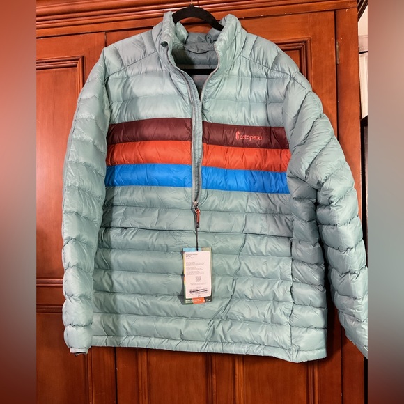 Cotopaxi Men’s Down Fuego Pullover Front Pocket Side Zip Sz XXL Bluegrass Stripe
